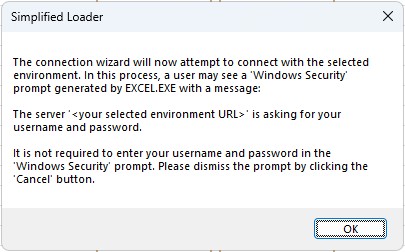 Connection Info - Simplified Loader Excel for Oracle Fusion Cloud ERP